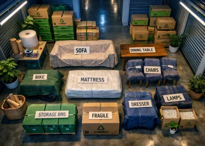 Grün entrümpelt, sicher gelagert: Nachhaltigkeit beim Aufräumen und Möbellagern